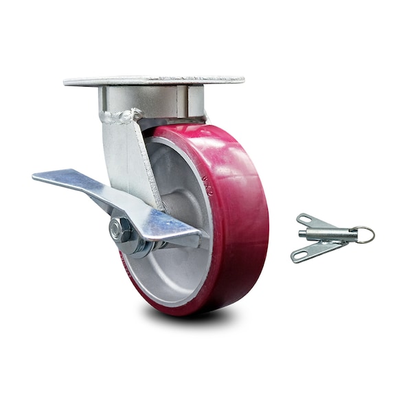 6 Inch Kingpinless Poly on Aluminum Wheel Caster with Brake and Swivel Lock SCC